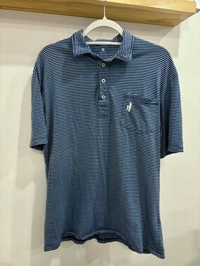 Johnnie-O Ryan Stripe Polo with Chest Pocket - Ocean Cloud - M